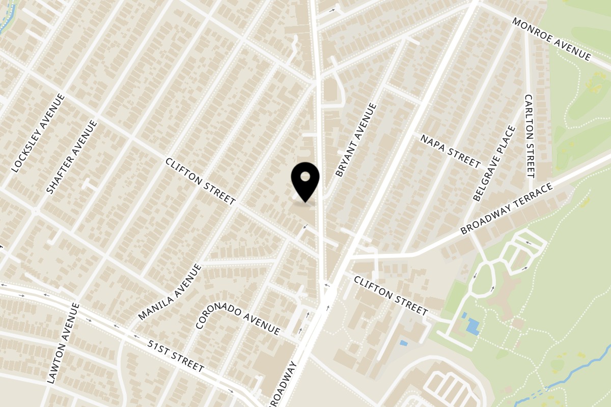 Map showing the location of Delicious Thai Kitchen on 5299 College Ave in Oakland
